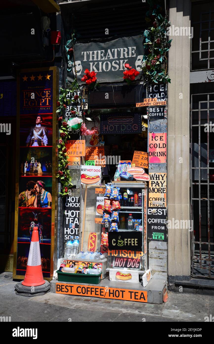 Theatre Kiosk next to The Dominion Theatre, Tottenham Court Road, London, England Stock Photo
