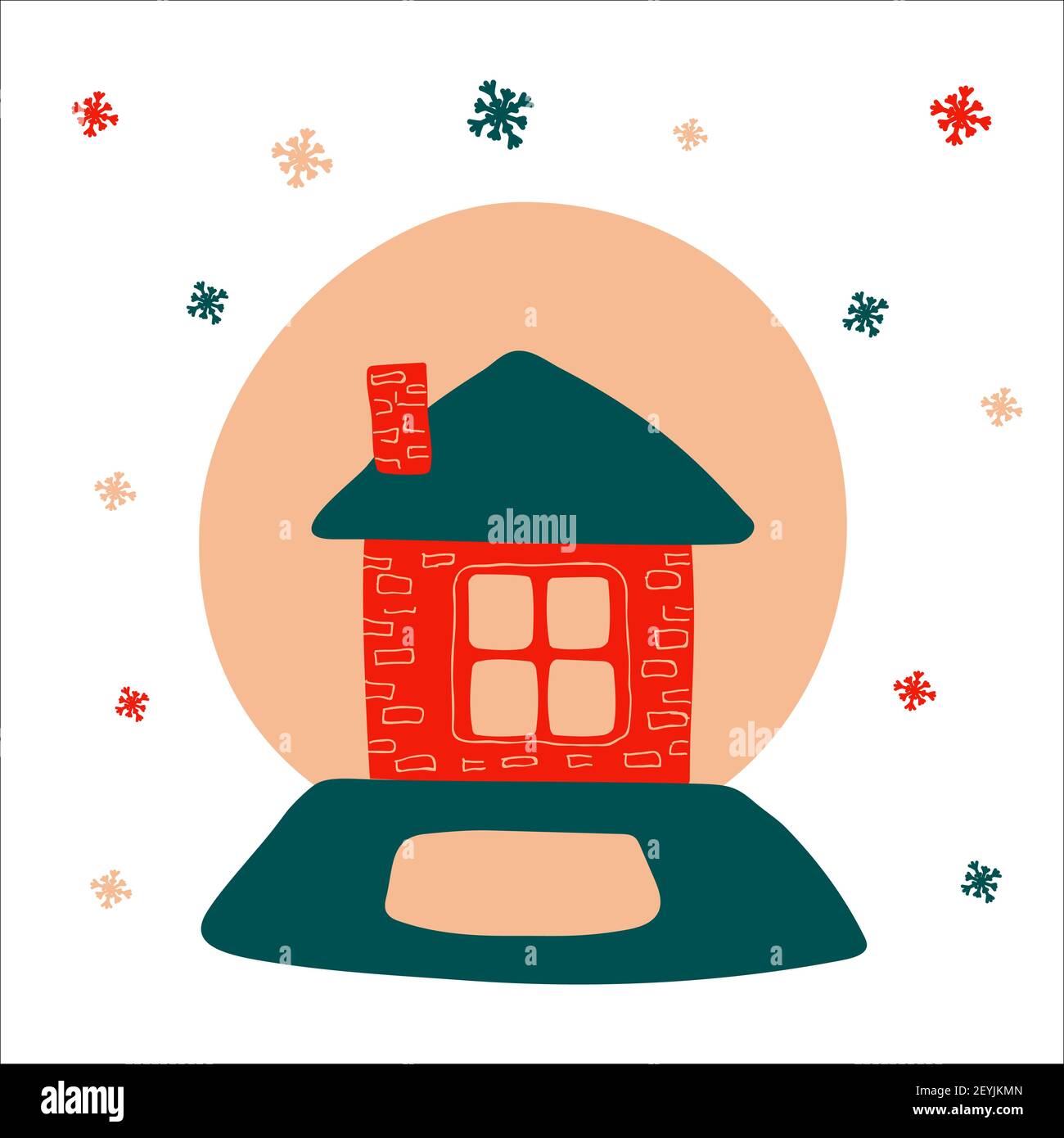 Christmas snow globe with a cozy house inside on a white background ...