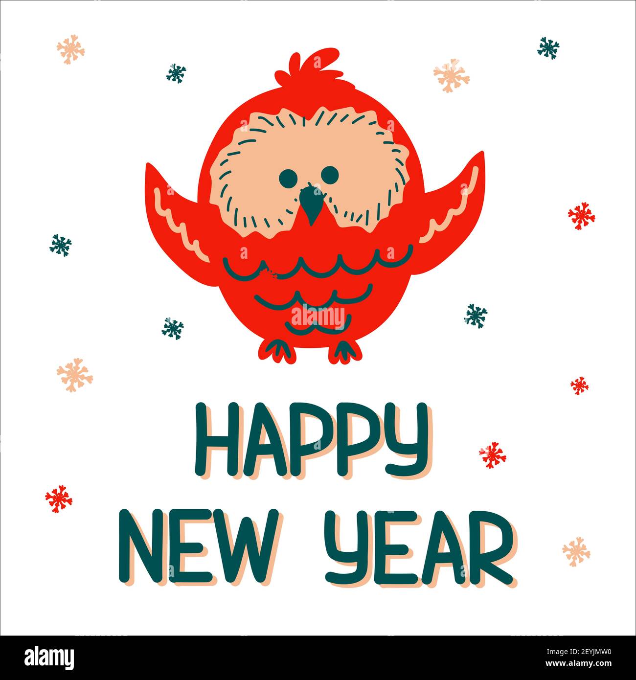 New Year card with a cute owl on a white background with a pattern of ...