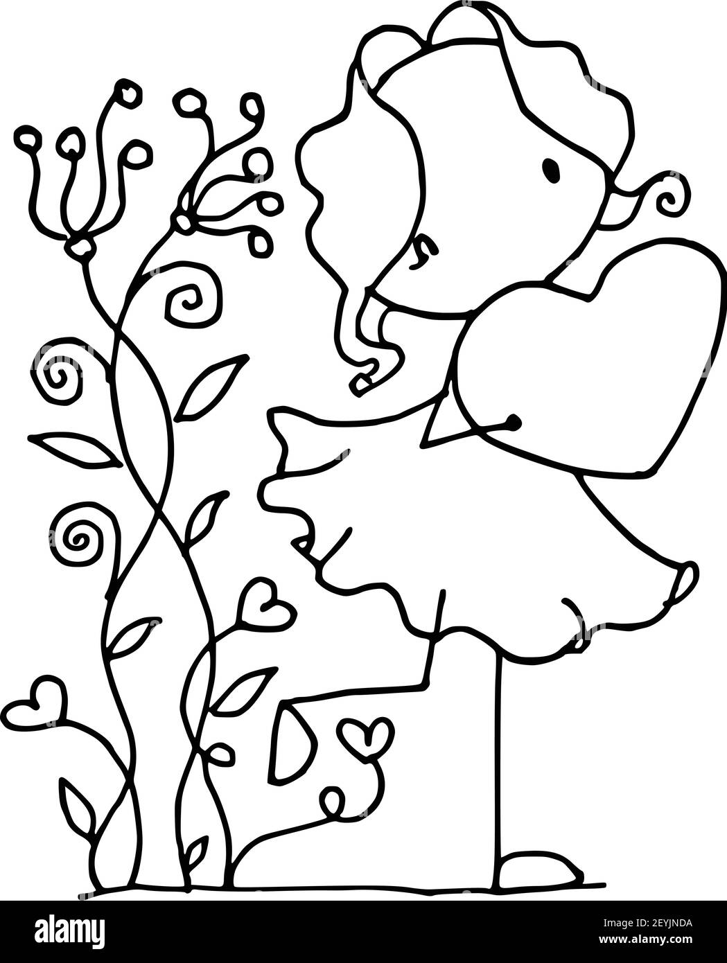 vector cartoon kids hold heart shape black and white Stock Vector Image ...