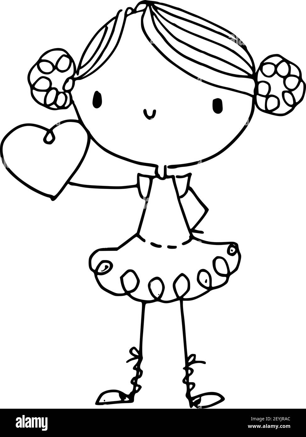 vector cartoon kids hold heart shape black and white Stock Vector Image ...