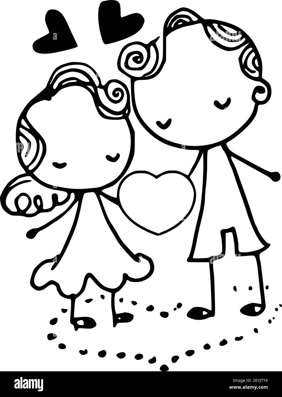 vector cartoon kids hold heart shape black and white Stock Vector Image ...