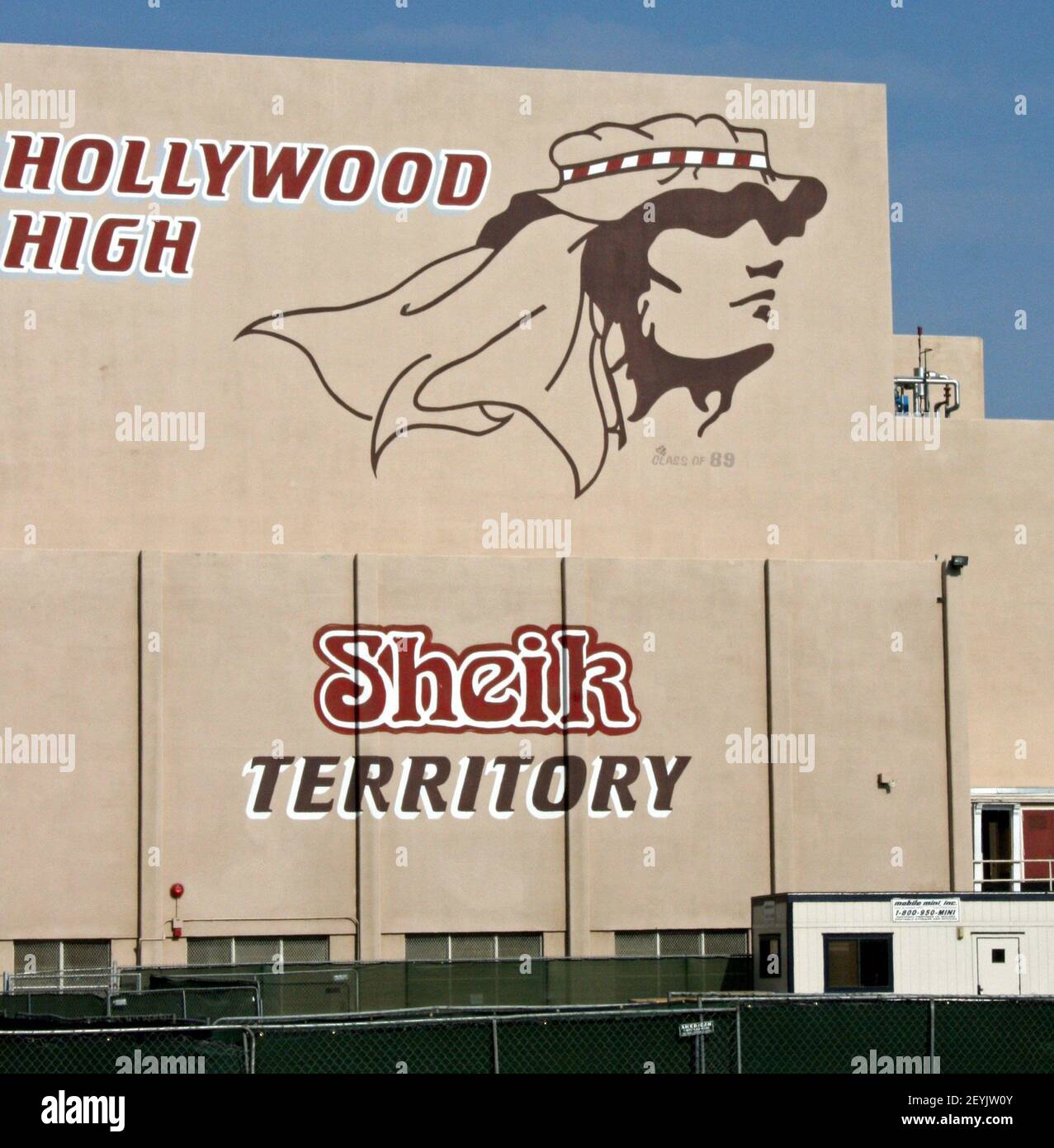 Hollywood High School's mascot is the Sheiks, and a portrait of Rudolph  Valentino in the movie The Sheik is painted on the auditorium wall  overlooking the school's athletic fields in Los Angeles