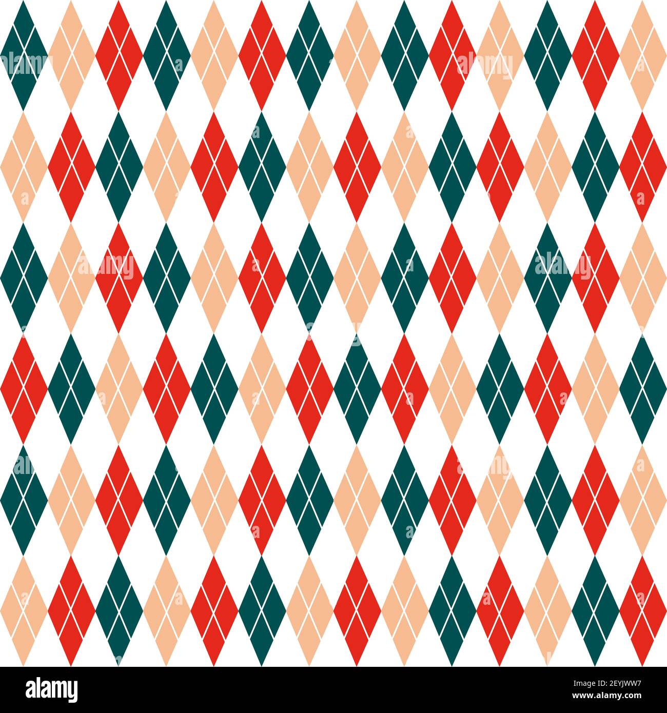 Argyle seamless Christmas pattern - made of red, green and beige diamonds with striped intersection. Made in the traditional Scandinavian style of Stock Vector