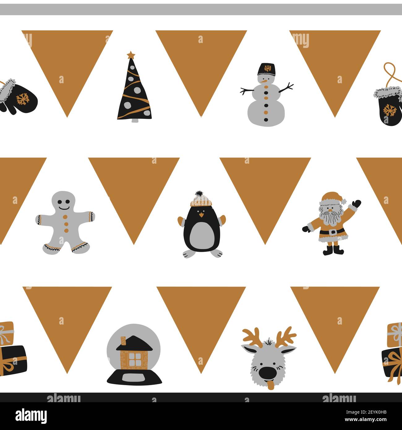 Triangle Santa Christmas seamless border horizontal pattern of repeating gold ...