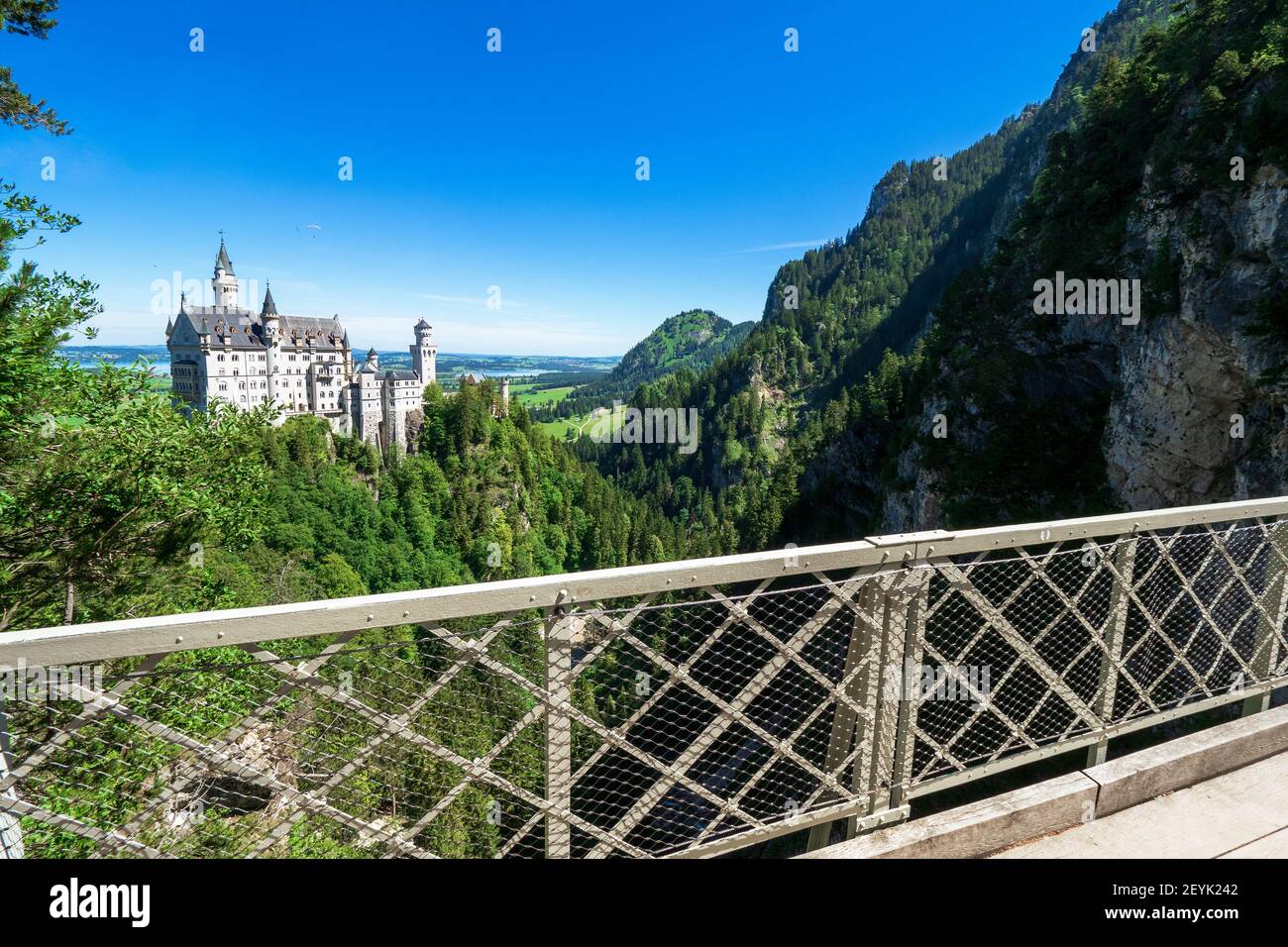 Neuschwanstein castle from marienbrucke bridge hires stock photography