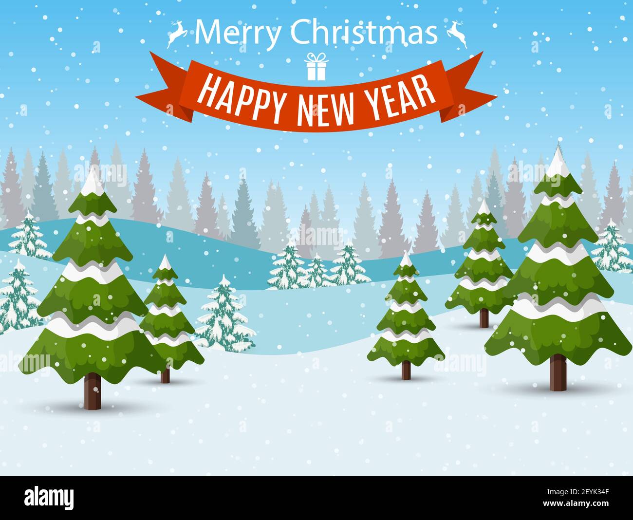 Christmas landscape background with snow and tree Stock Vector Image ...