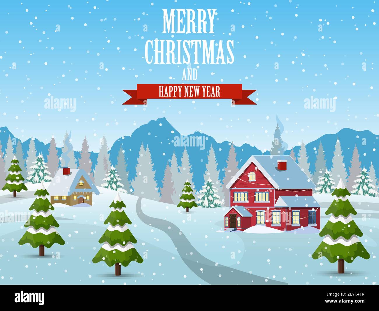 Christmas landscape background with snow and tree Stock Vector Image ...