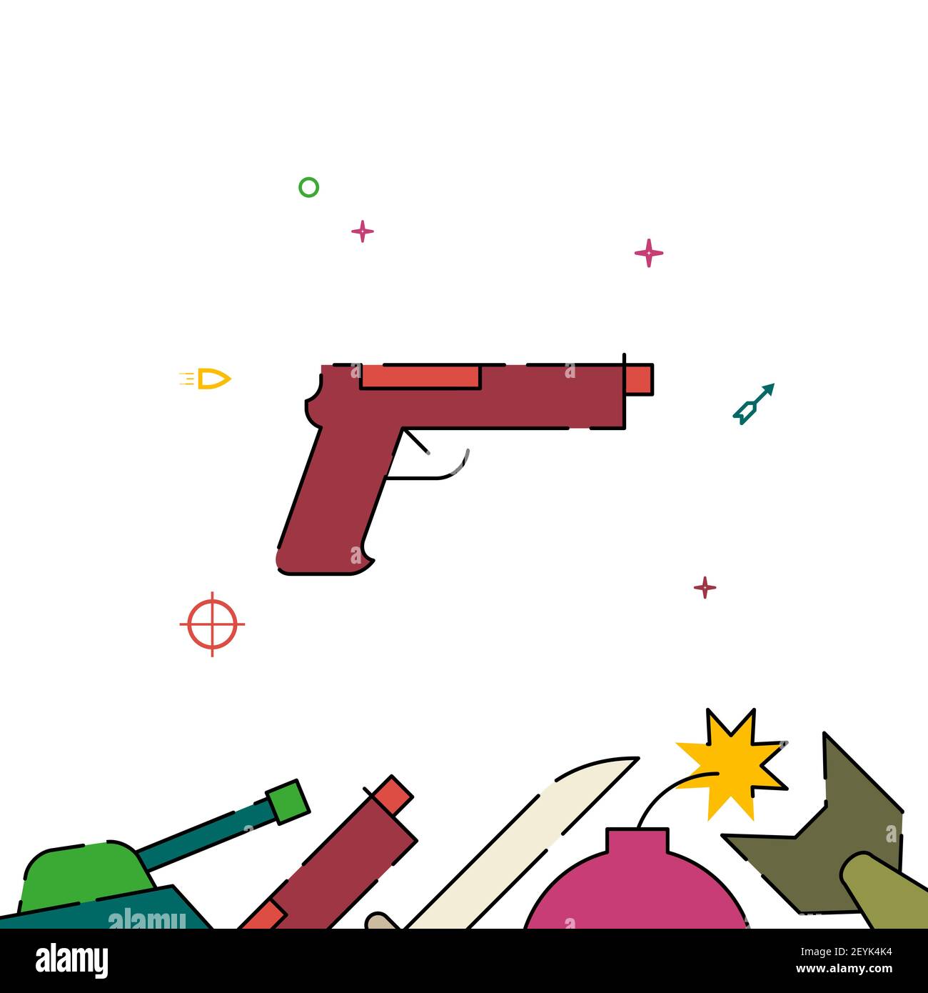 Gun, pistol, handgun filled line icon, simple illustration, weapon ...