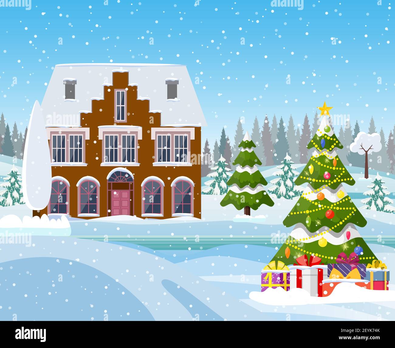 Snowy Village Landscape Stock Vector Image & Art - Alamy