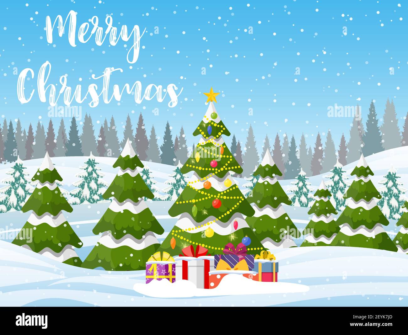Christmas landscape background with snow and tree Stock Vector Image ...