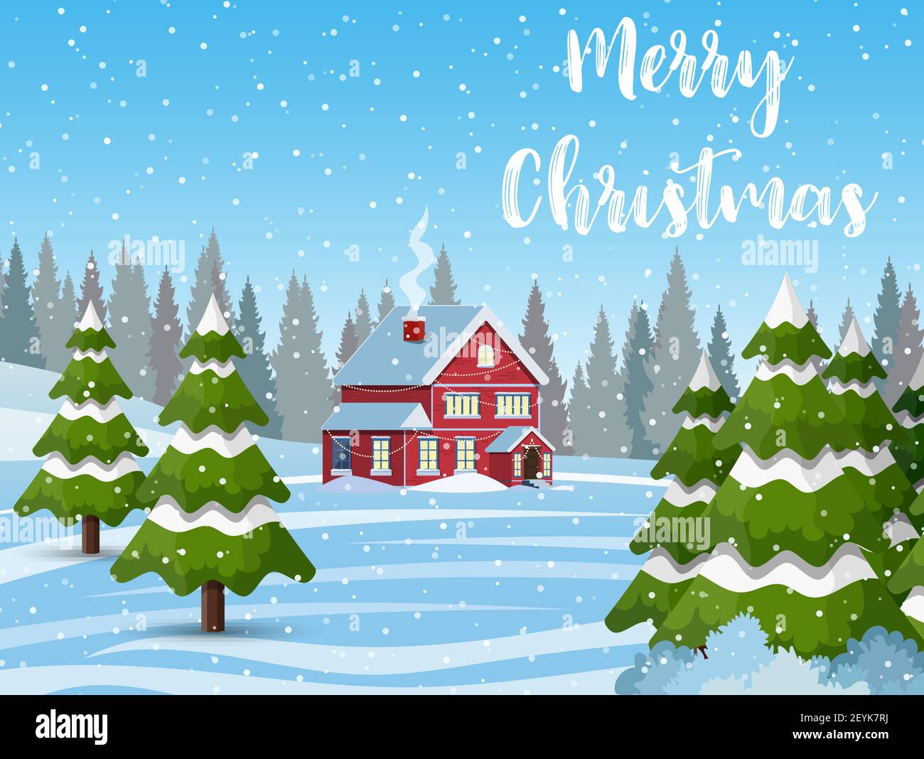 Christmas landscape background with snow and tree Stock Vector Image ...