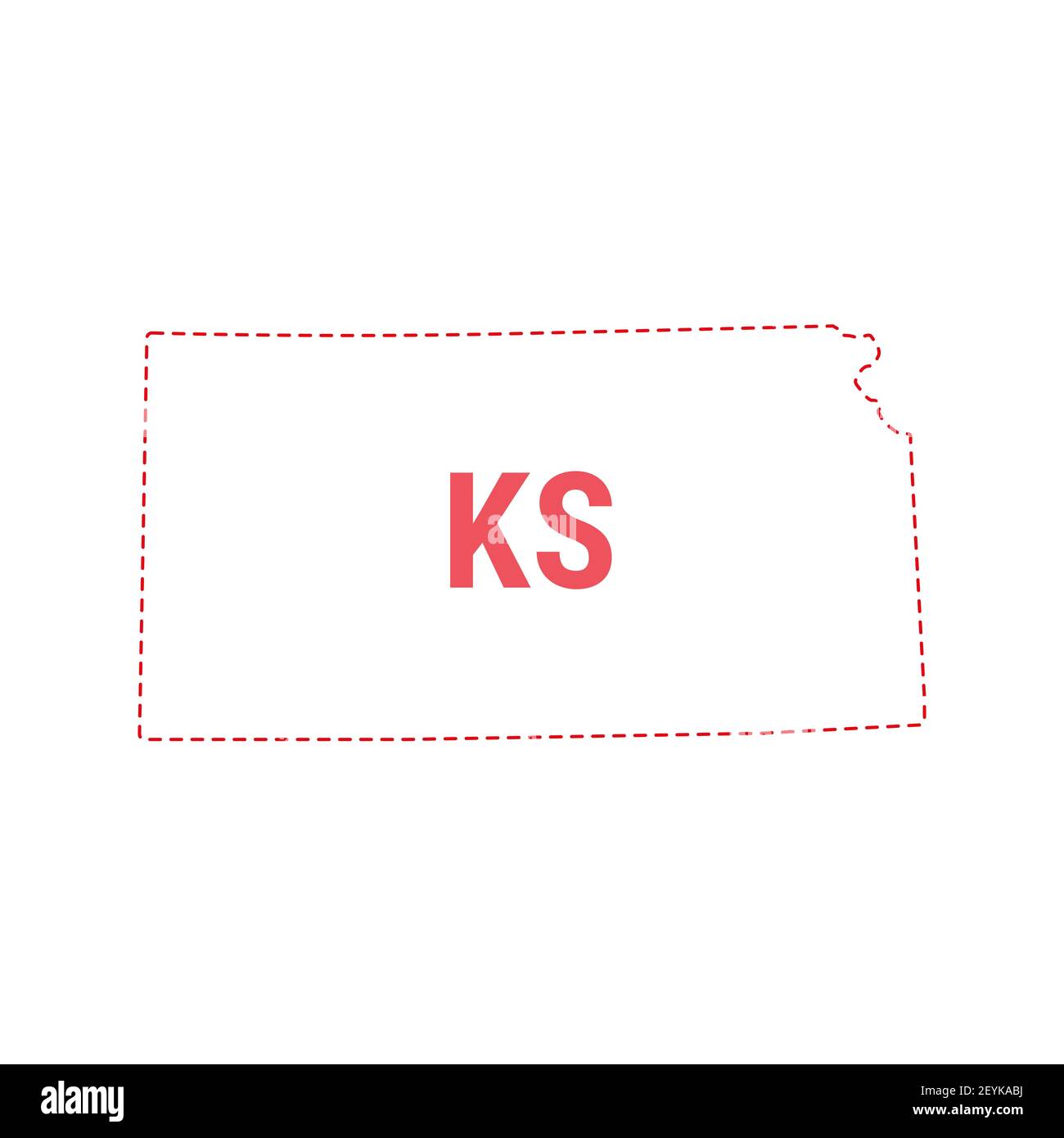Kansas US state map outline dotted border. illustration. Twoletter