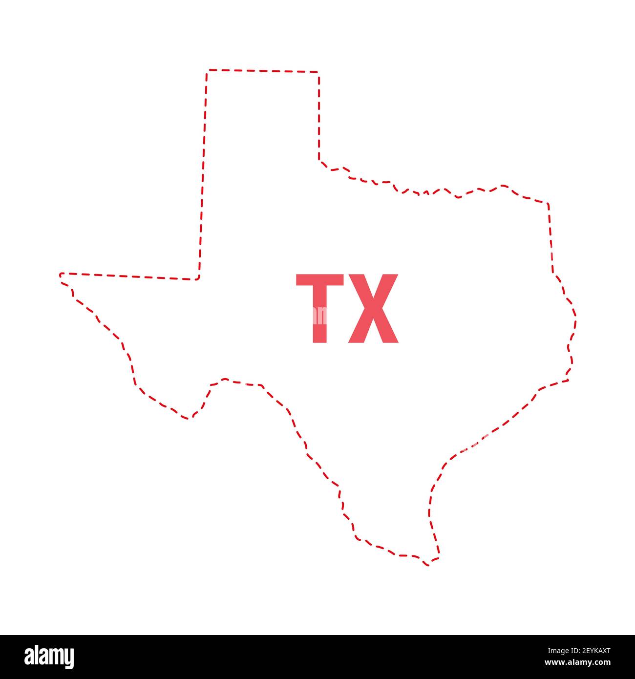 Texas US state map outline dotted border. illustration. Twoletter