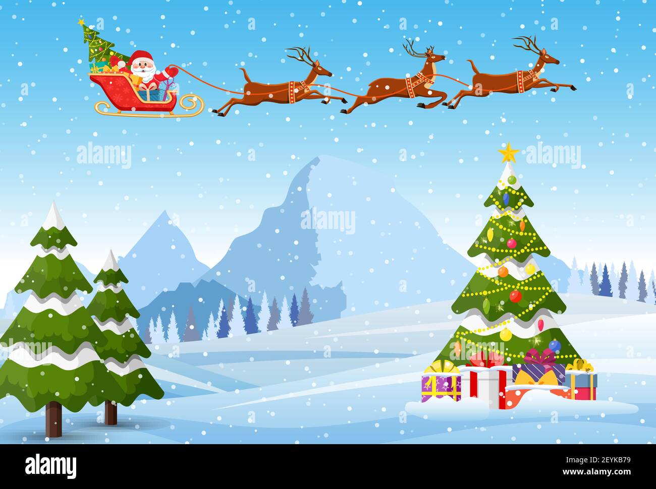 Christmas landscape background with snow and tree Stock Vector Image ...
