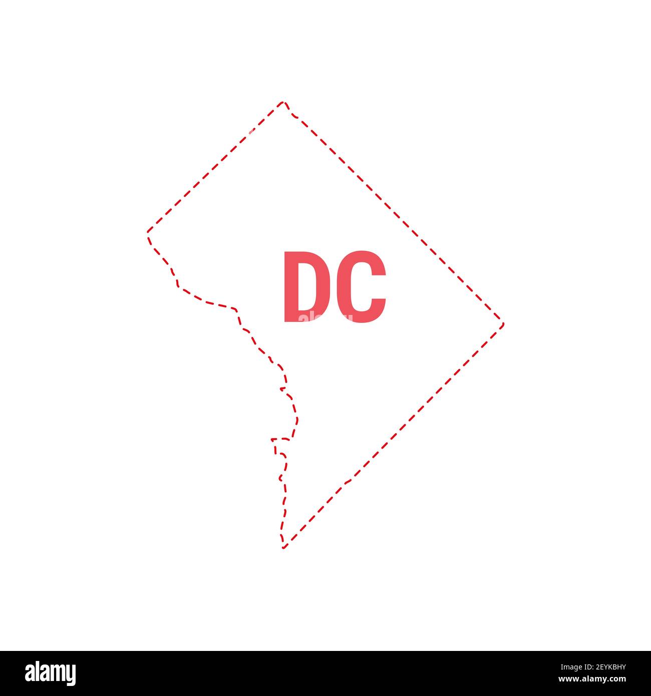 Washington, DC or District of Columbia US state map outline dotted border. illustration. Two-letter state abbreviation. Stock Photo
