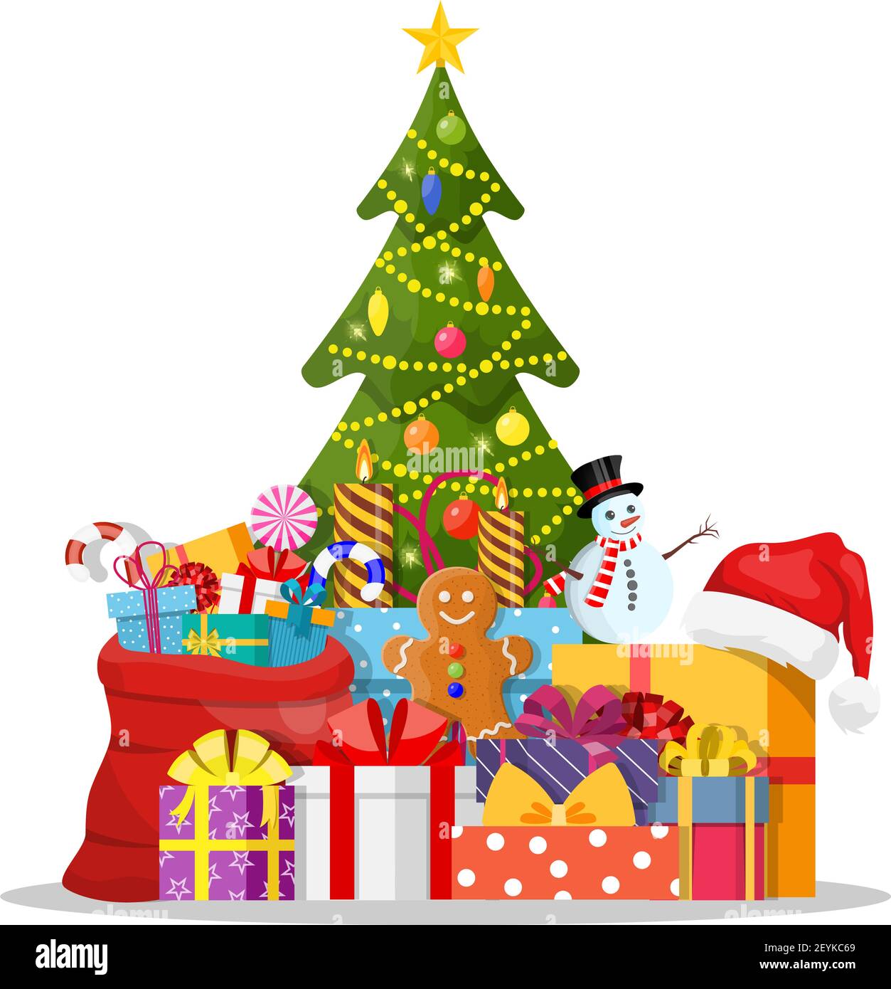 Christmas tree decorated and gift boxes Stock Vector Image & Art - Alamy