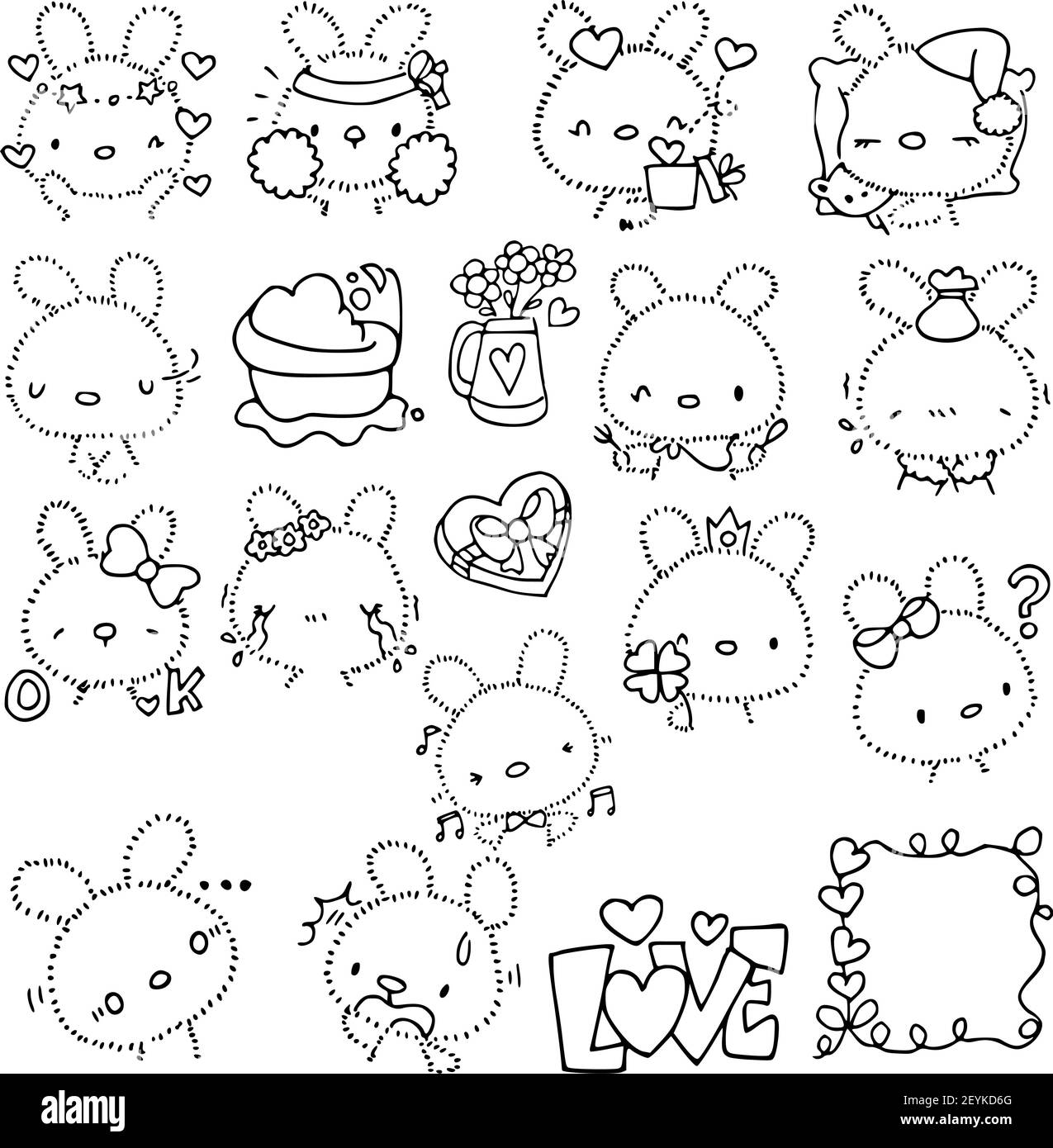 vector cartoon rabbit emoji sticker set Stock Photo