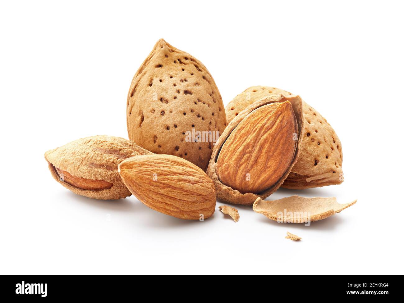 Group of almonds nut with shell isolated on white background Stock Photo