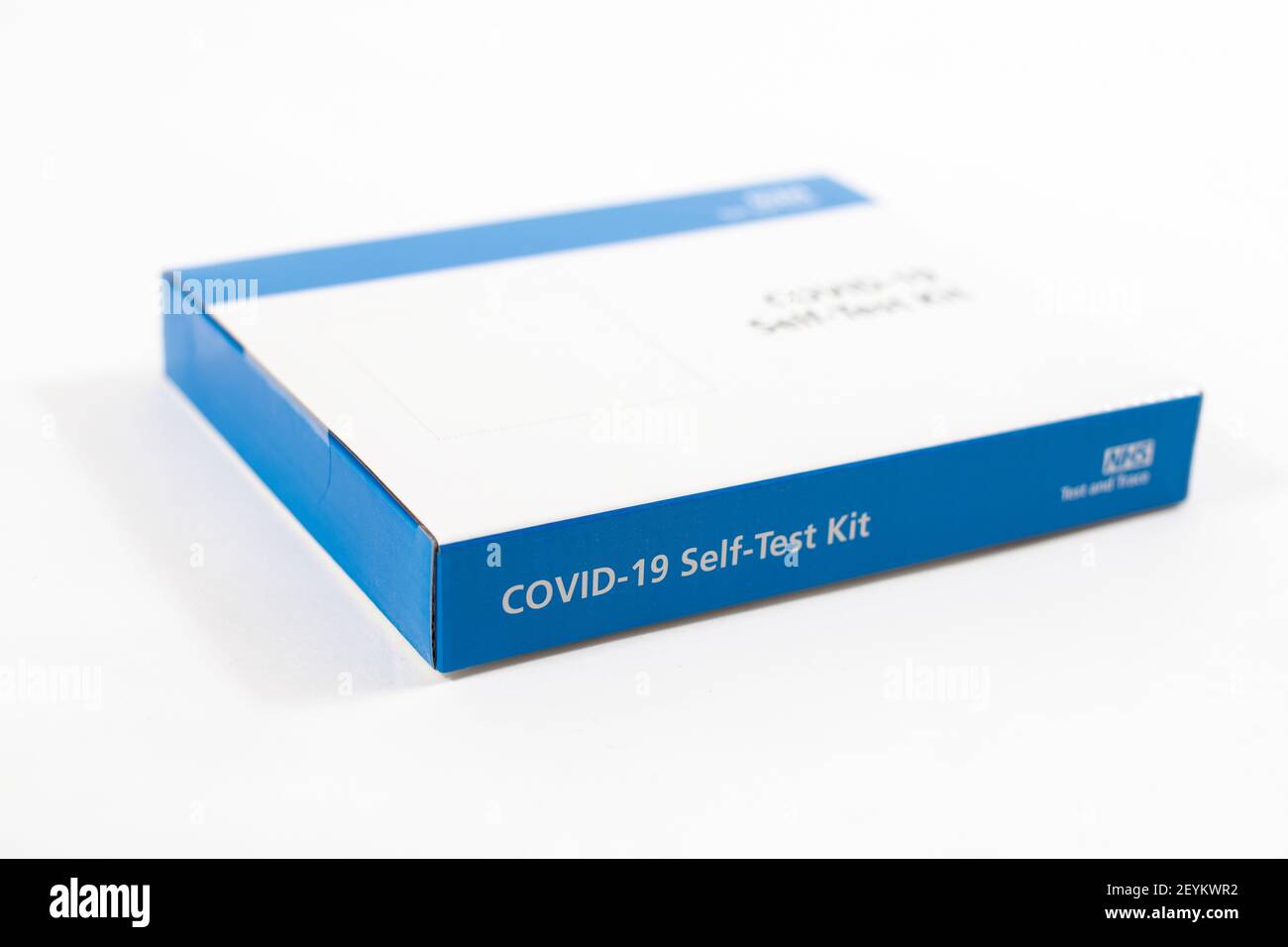 NHS COVID-19 Self-Test Kit on white background. Stock Photo