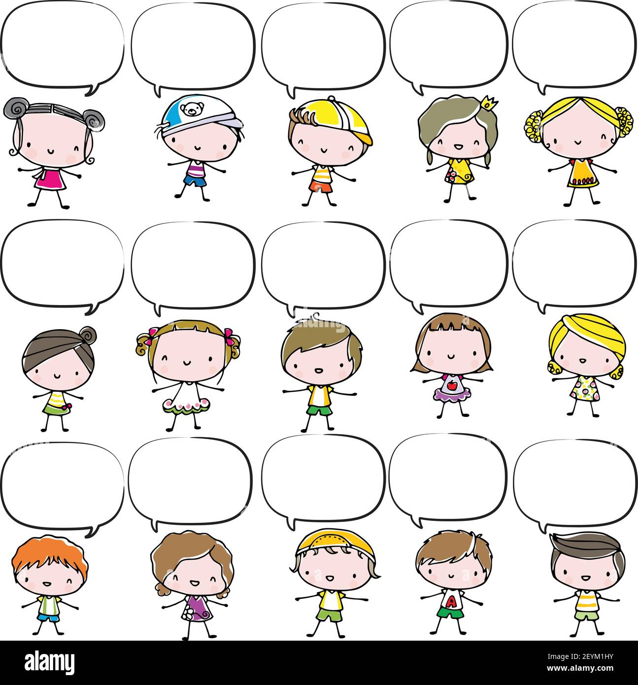 vector cartoon children boys and girls with speech bubble set Stock ...