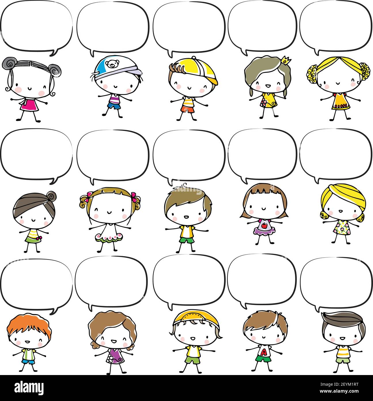 vector cartoon children boys and girls with speech bubble set Stock ...