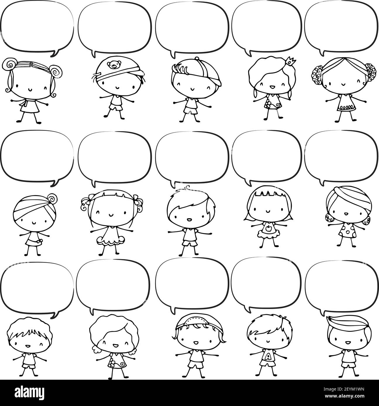 vector cartoon children boys and girls with speech bubble set Stock ...