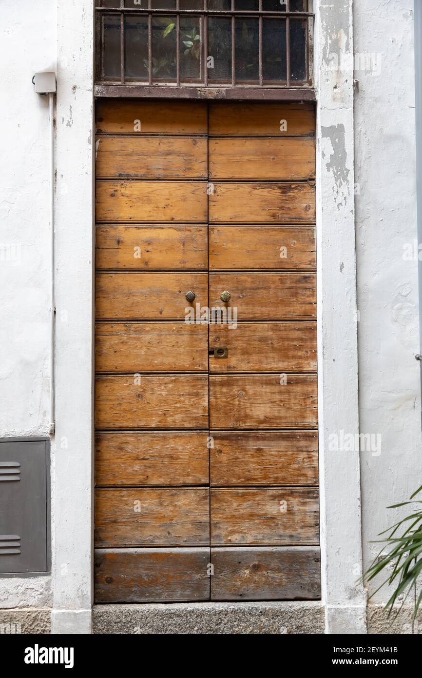 ancient wooden house door Como Italy Europe Stock Photo