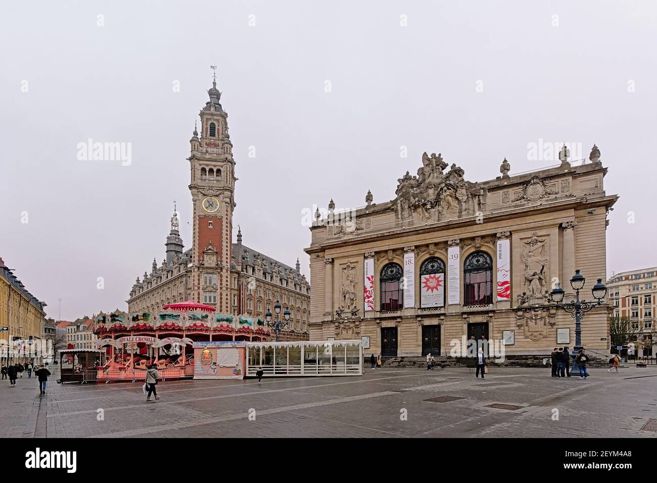 Chambre de commerce and opera building on theatre square in Lille Stock Photo