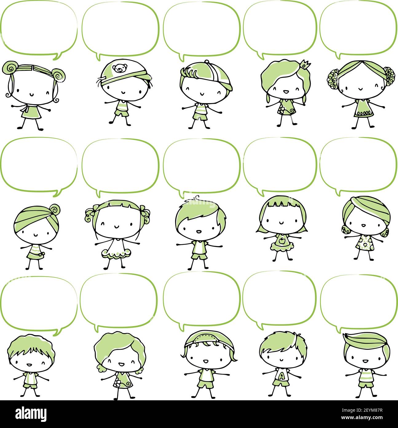 vector cartoon children boys and girls with speech bubble set Stock ...