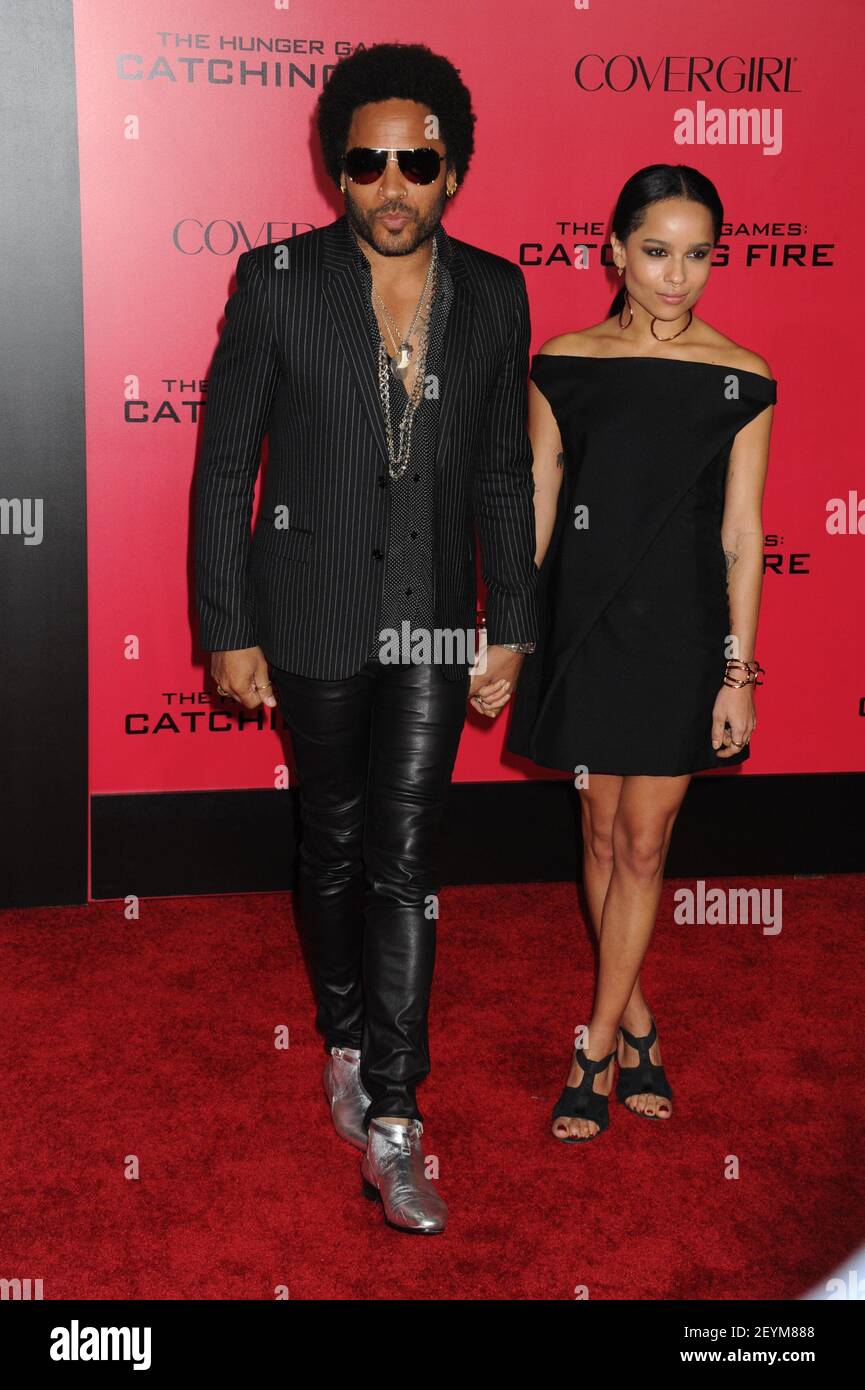 L-R: Lenny Kravitz, Zoe Kravitz attends The Hunger Games: Catching Fire Los Angeles Premiere, held at Nokia Theatre L.A. Live in Los Angeles, California, Monday, November 18, 2013. (Photo by Jennifer Graylock/Sipa USA) Stock Photo