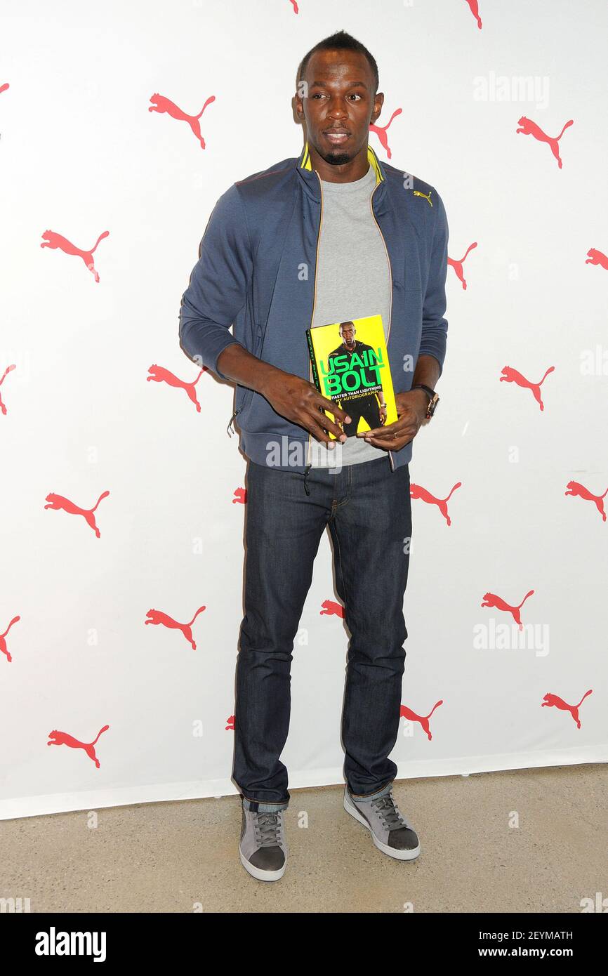 Usain Bolt arrives for his book signing for 'Faster Than Lightning: My  Autobiography' at Puma on November 19, 2013 in Santa Monica, California.  (Photo by Admedia/Sipa USA Stock Photo - Alamy