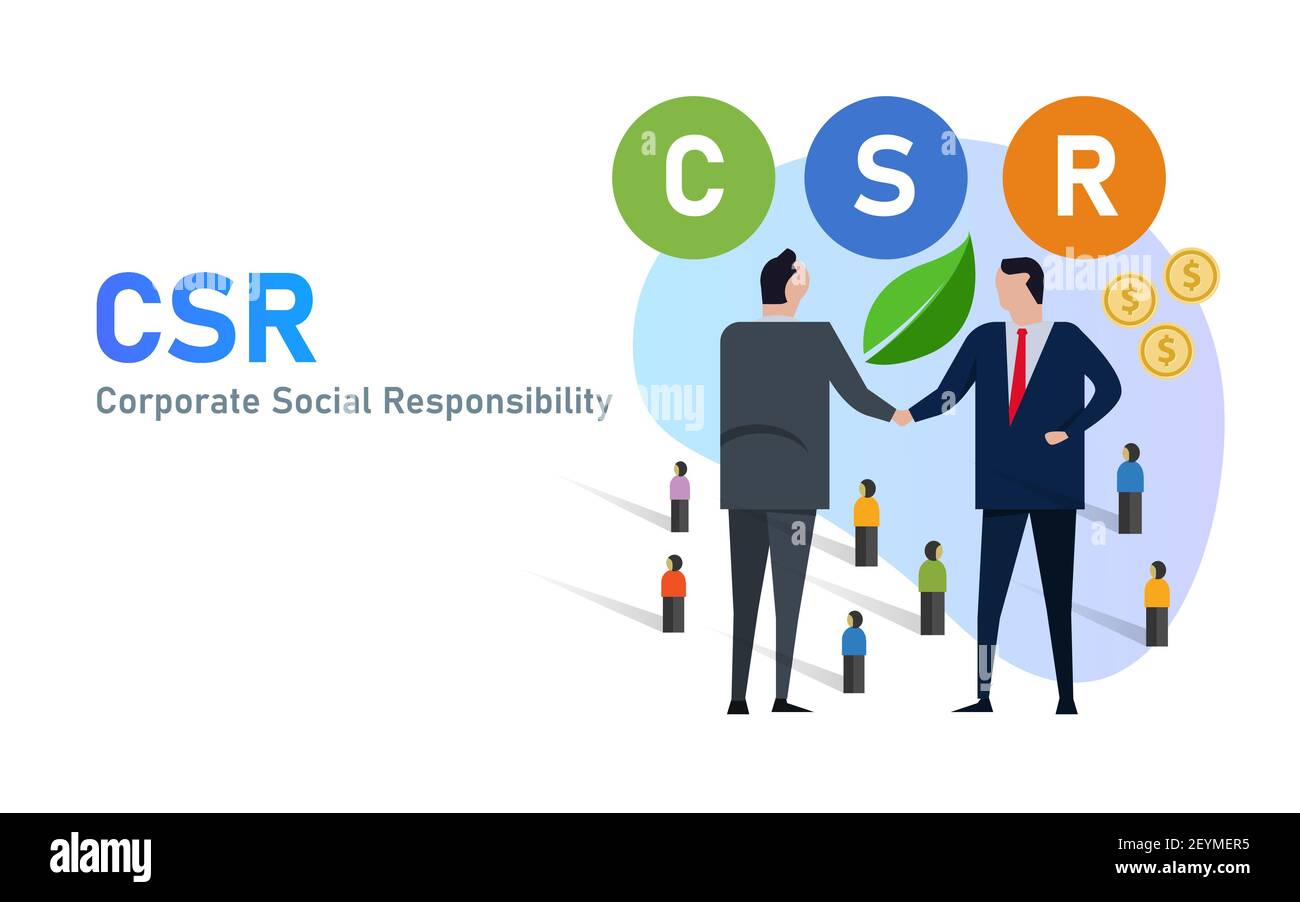 csr corporate social responsibility businessman cooperation company initiative for public and environment Stock Vector