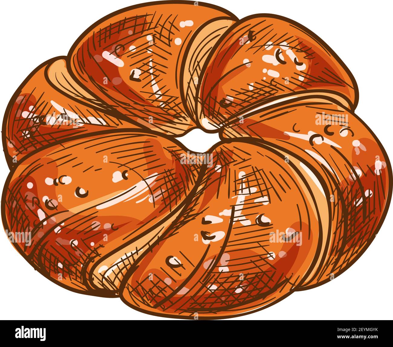 Bakery product vector, bun with sweet powder sketch icon. Pastry food ...