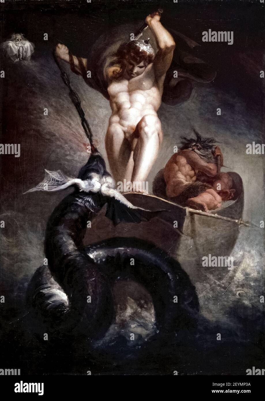 Johann Heinrich Füssli - The fight of Thor with the snake of Midgard Stock Photo
