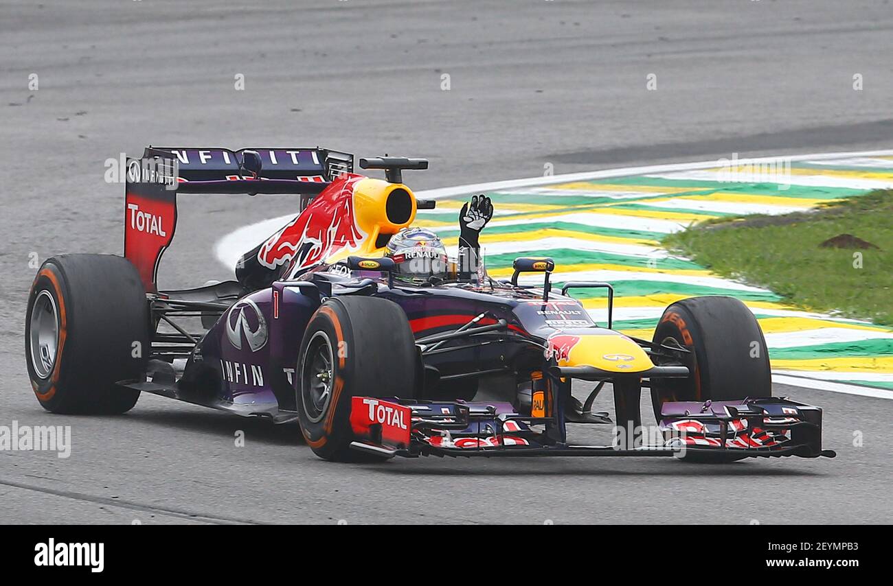 Vettel Victory Sebastian Vettel celebrates his victory on the Brazil Formula 1 GP in ...