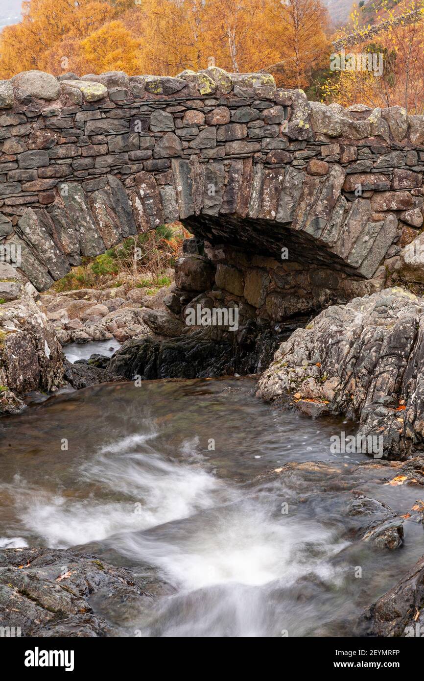Ashness Bridge in Autumn, Lake District, Cumbria Stock Photo