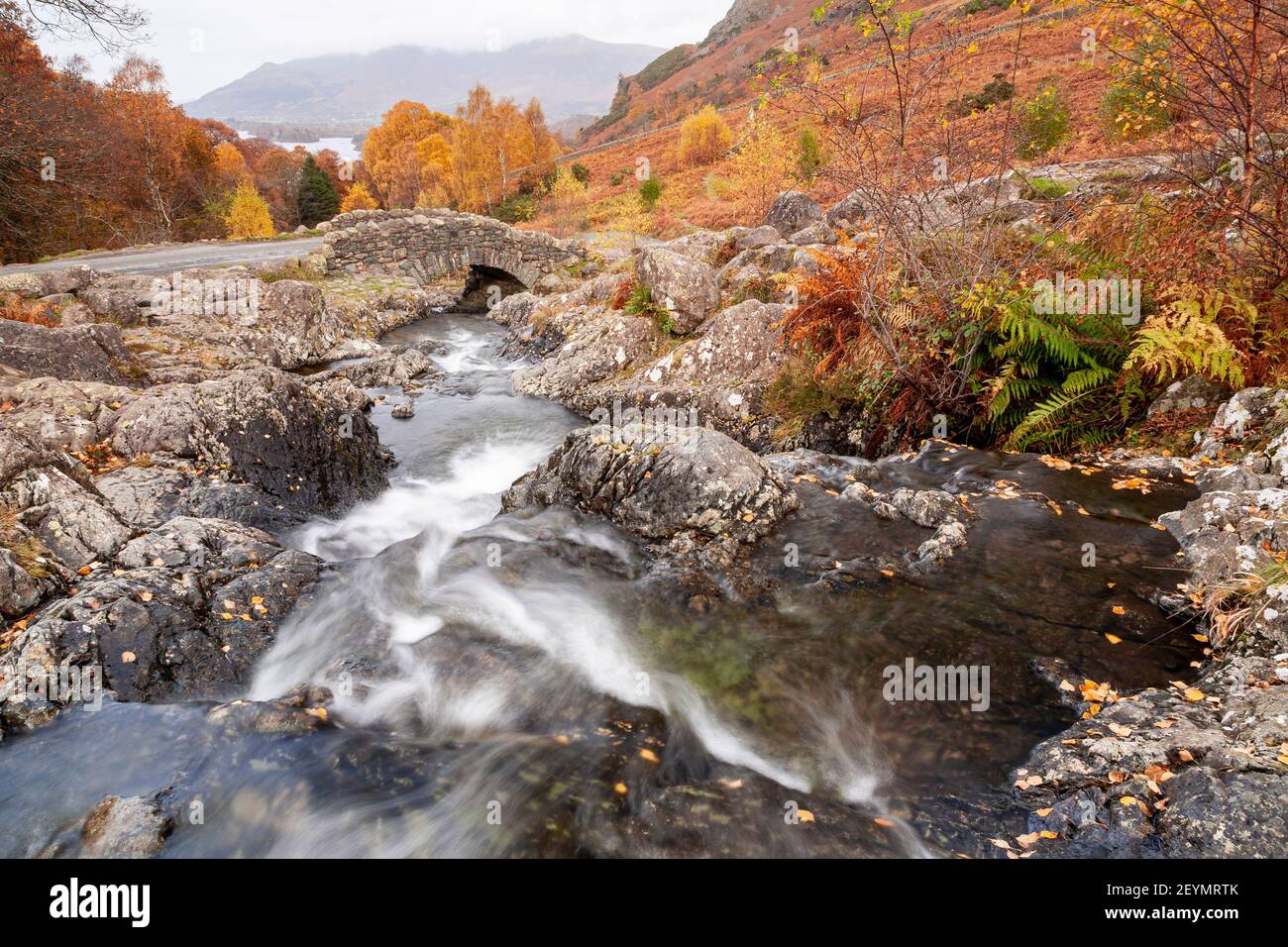 Ashness Bridge in Autumn, Lake District, Cumbria Stock Photo