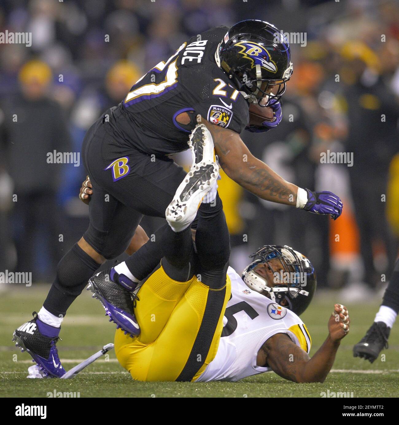 Baltimore Ravens running back Ray Rice attempts to run over Pittsburgh  Steelers free safety Ryan Clark as he picks up a first down in the second  half during a game won by