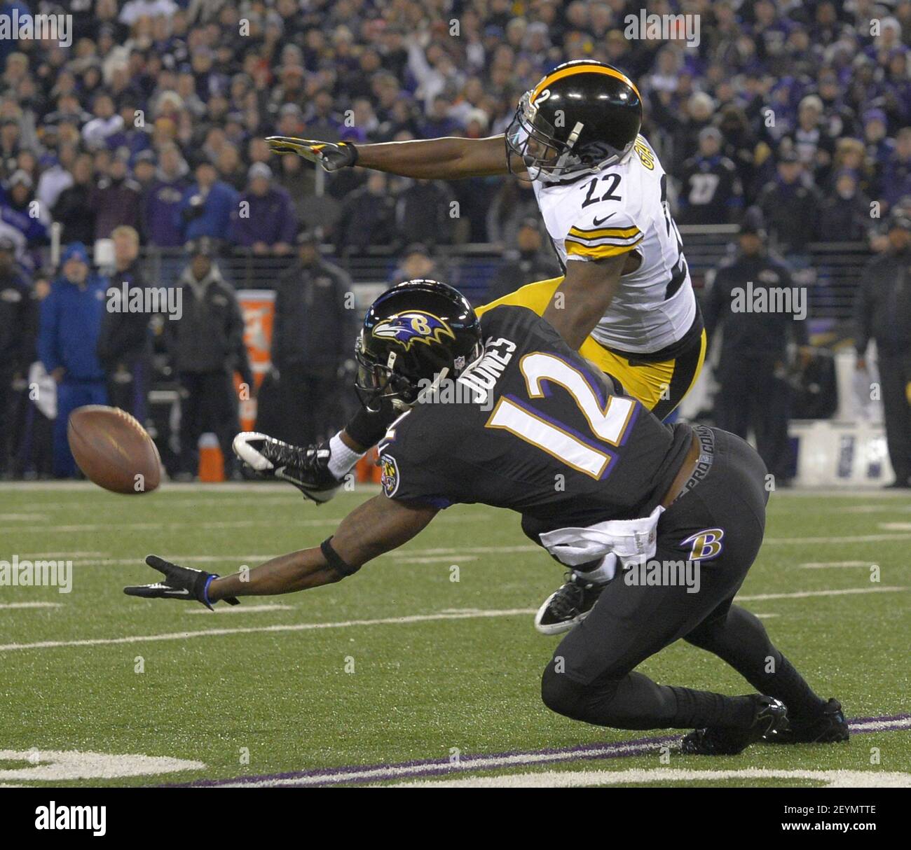 Baltimore Ravens wide receiver Jacoby Jones takes a bite of a turkey leg  after the Ravens defeated the Pittsburgh Steelers 22-20 on Thanksgiving day  at M&T Bank Stadium in Baltimore, Maryland, November