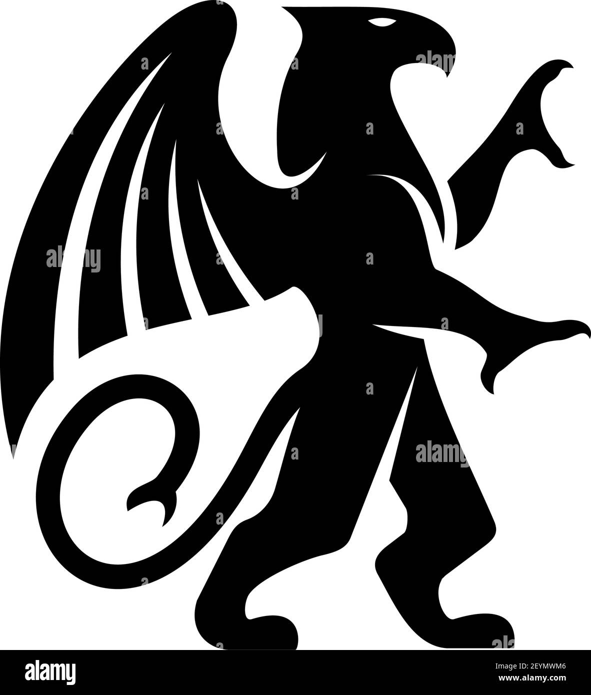 Heraldry griffin isolated mythical creature. Vector head, wings, talons front feet of eagle, body, tail of lion Stock Vector