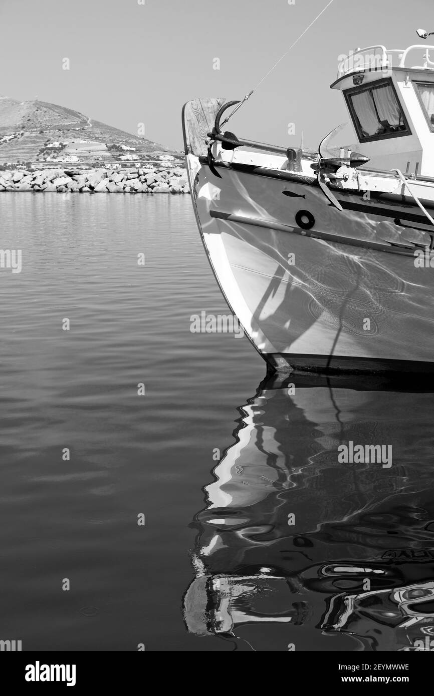 Greece island in santorini europe boat harbor and pier in the mediterranean sea cruise Stock Photo