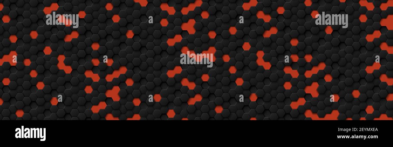 Abstract hexagons black on a red background - illustration Stock Photo