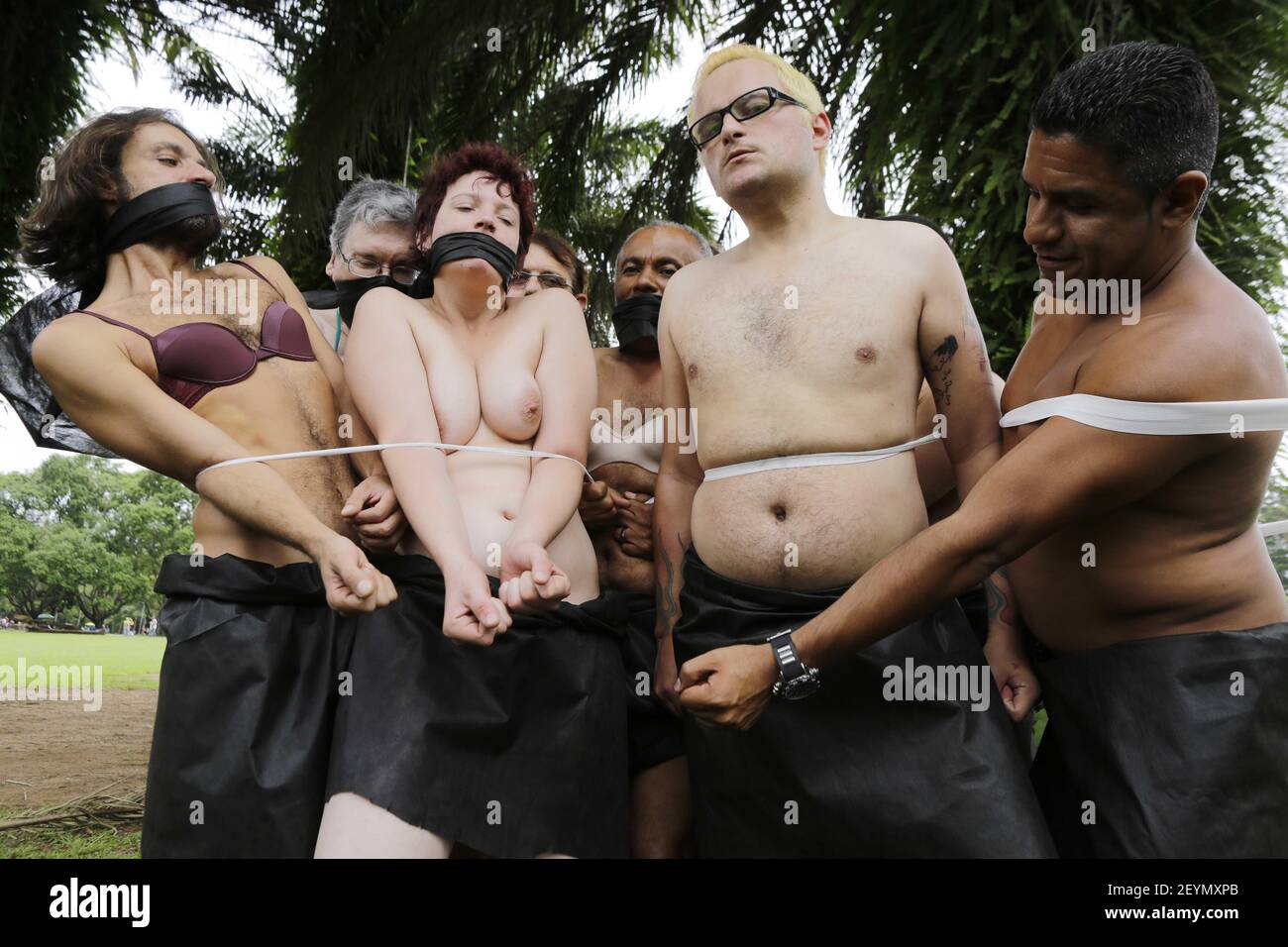 Nudists protest in Ibirapuera Park, in Sao Paulo, Brazil, on December 1,  2013, against the criminalization of nudism. Photo by Nelson  AntoineFotoarenaSipa USA Stock Photo - Alamy