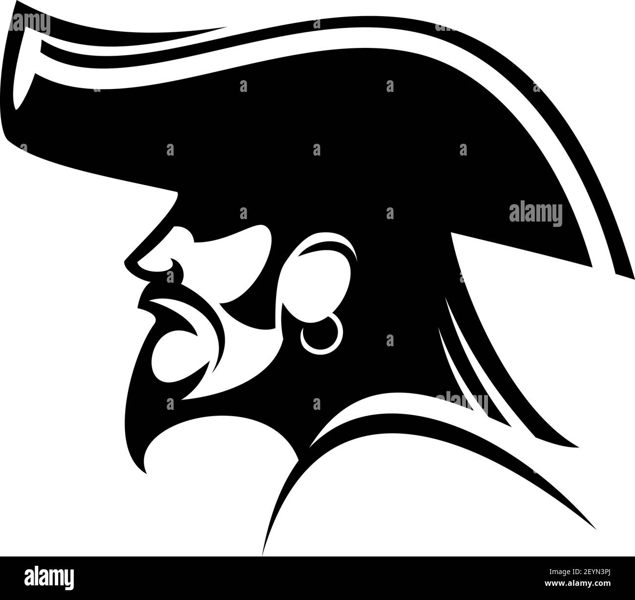 Bearded pirate with earring and captain hat isolated silhouette. Vector sea bandit, person attacking ships Stock Vector