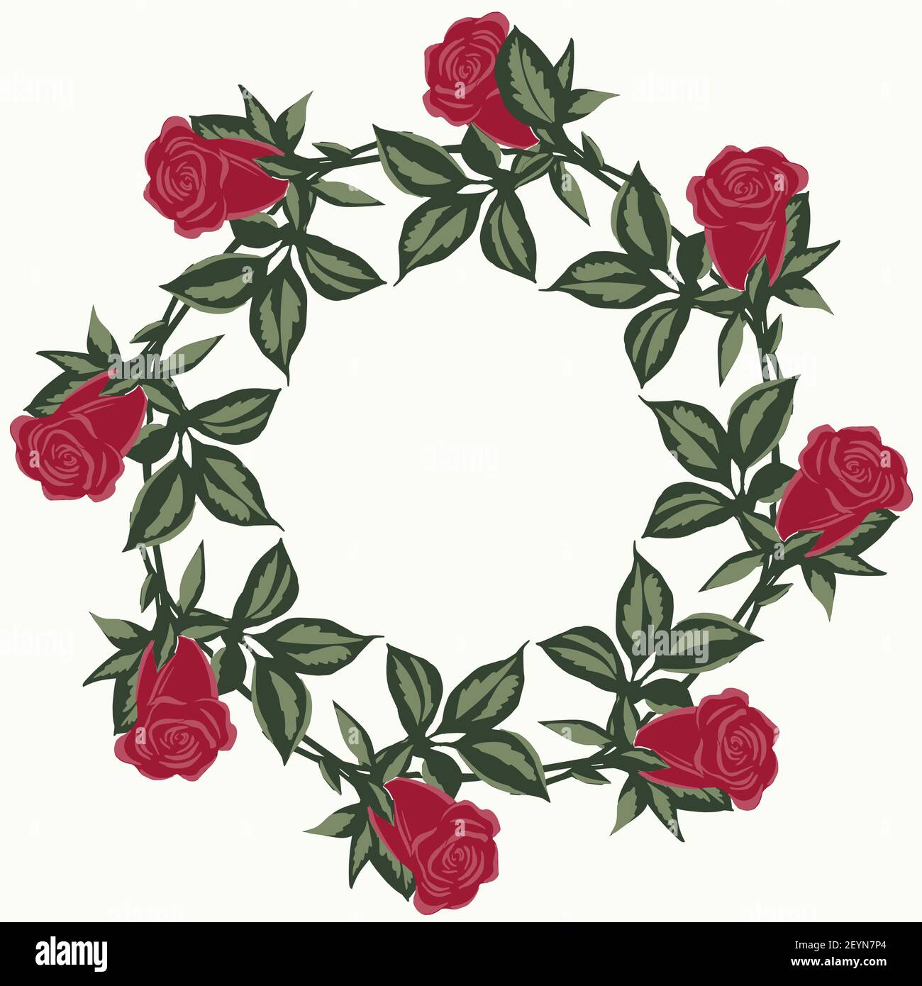 Circular frame with red roses. Red garden flowers, round rim.Vector