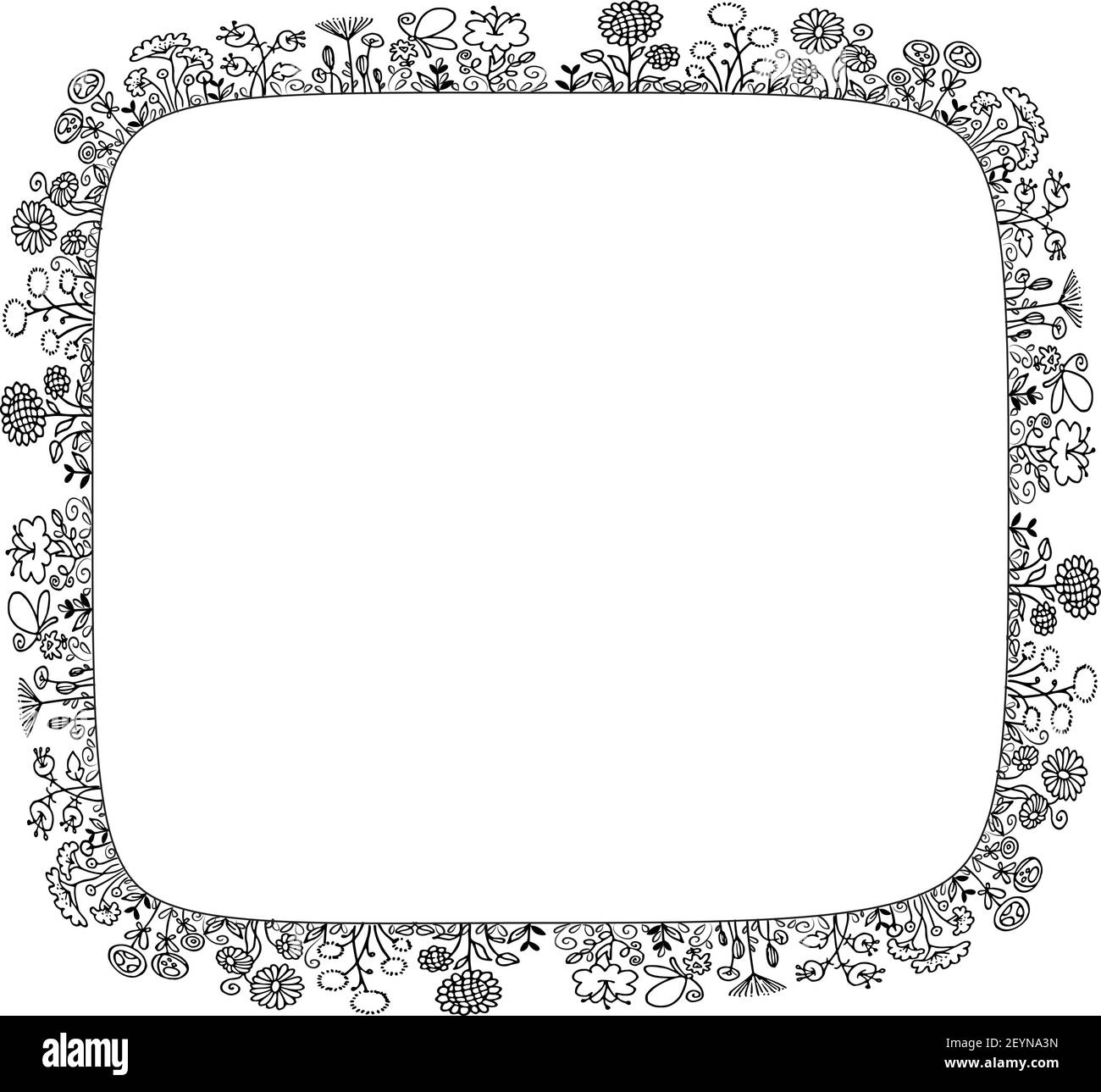 vector black and white flowers border background Stock Vector