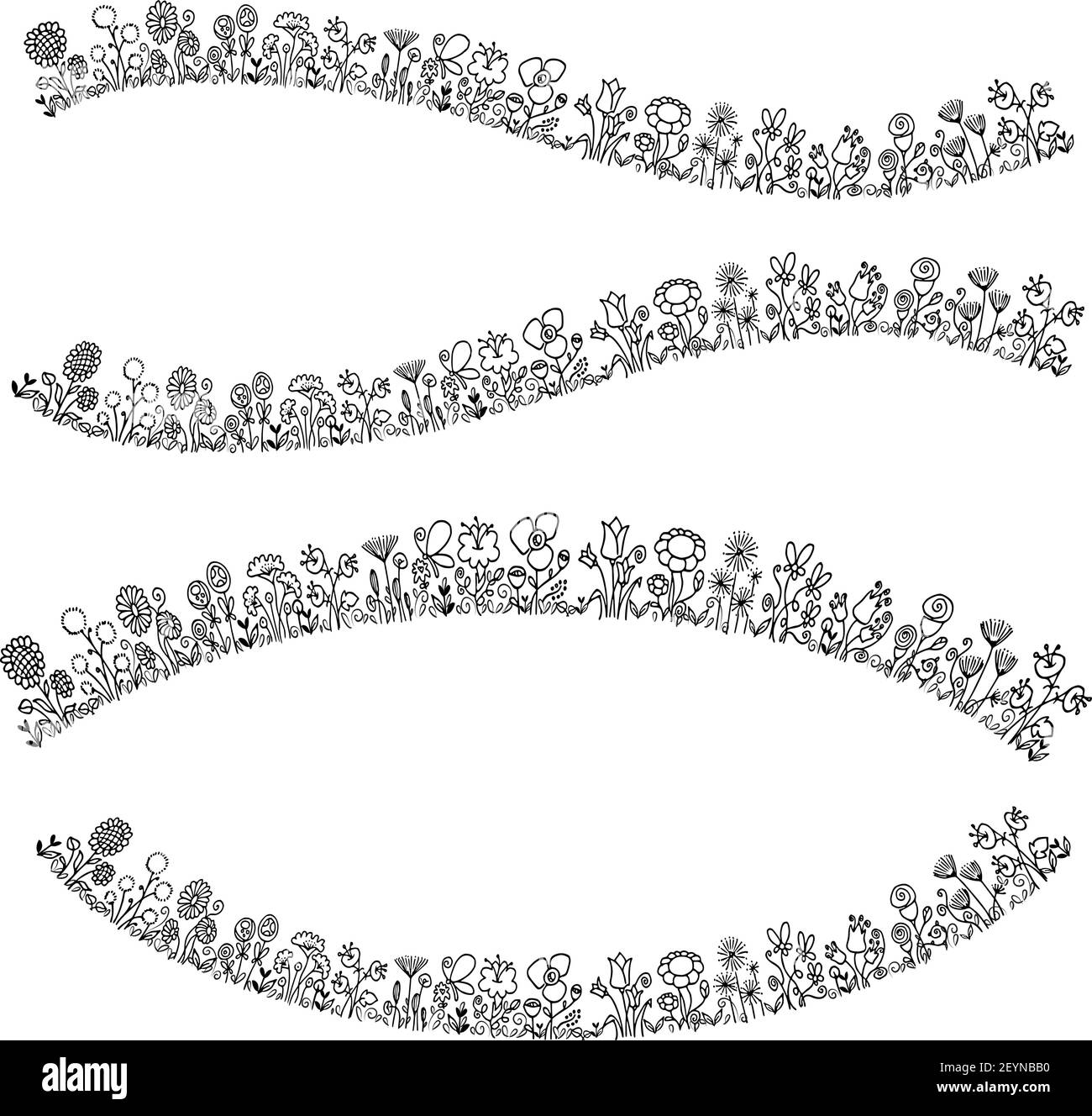 vector black and white flowers border background Stock Vector