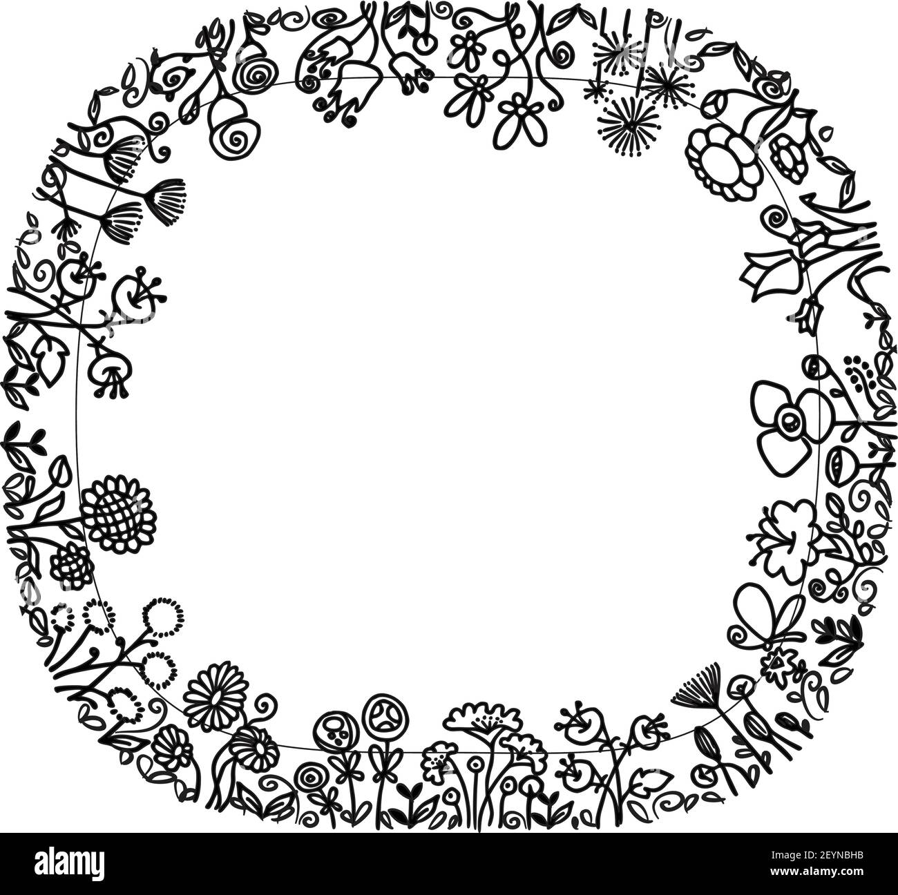 vector black and white flowers border background Stock Vector