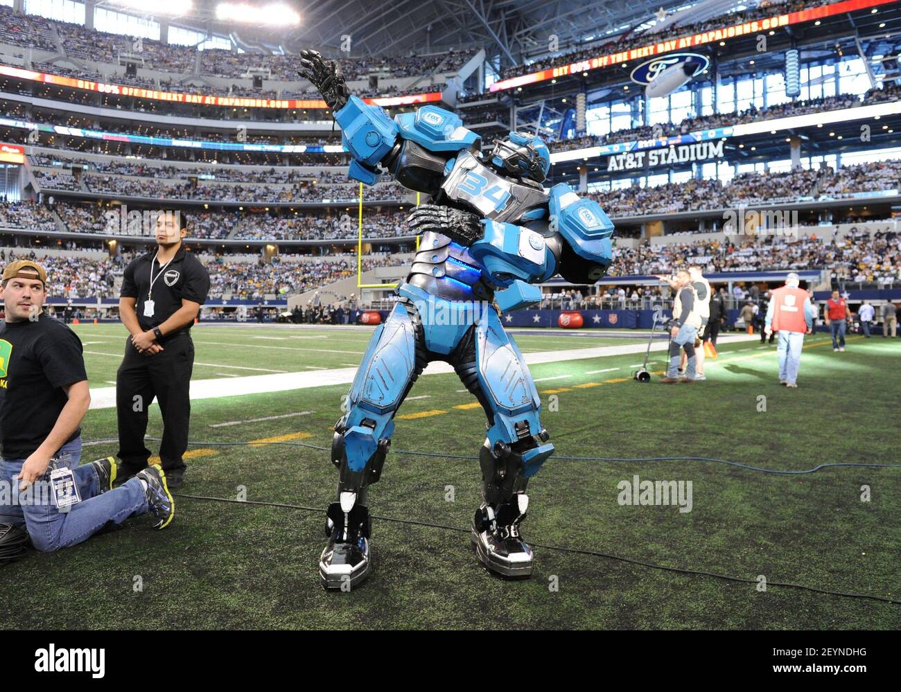 December 15, 2013: The Fox Robot makes an appearance during an NFL football  game between the Green Bay Packers and the Dallas Cowboys at AT&T Stadium  in Arlington, TX Green Bay defeated
